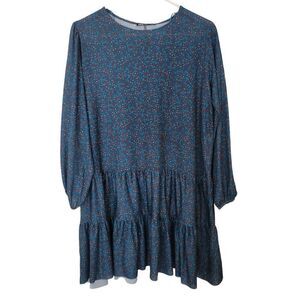 ZARA Blue Floral Tiered Long Sleeve Pullover Tunic Mini Dress Small